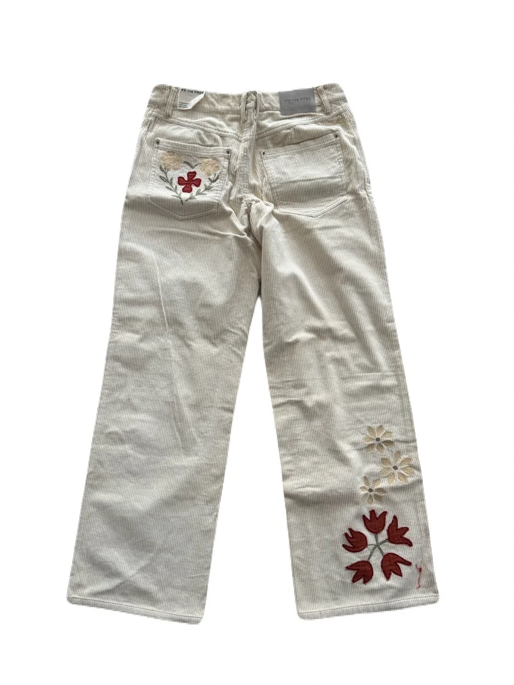 NWT Women's Free People Corduroy Embroidered Cream WideLeg Women’s Jeans Size 28 - Picture 3 of 8